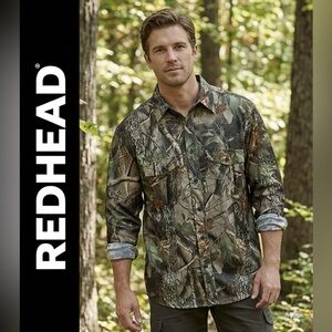 REDHEAD Men's Camo Mesh Lightweight Button Down 2 Pockets Shirt  Size Large